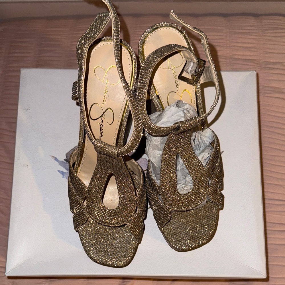 Jessica Simpson Glittering Gold Platform Wedges